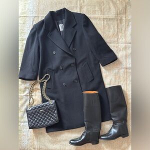 VINTAGE Jones New York Coat Women Black Trench Long Wool Double Breasted
